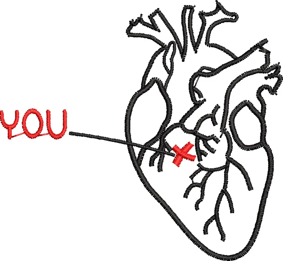 Alternative view of  Anatomical Heart with You Embroidery 