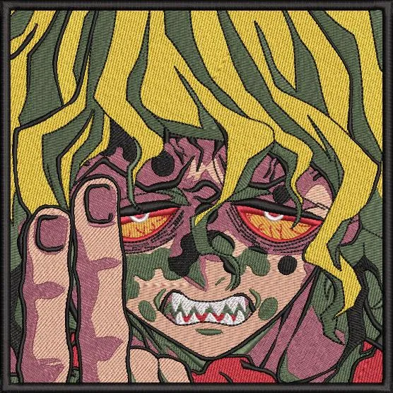 Alternative view of  Angry Anime Character with Camouflage Face and Yellow Hair 