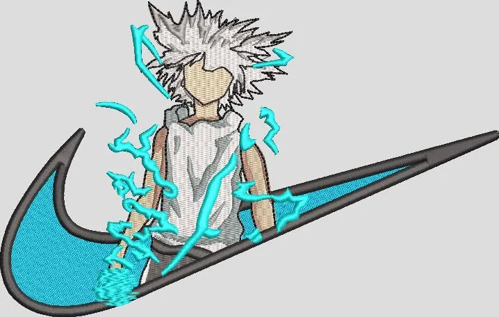 Alternative view of  Anime Character with Spiky Hair and Lightning inside Nike Logo 