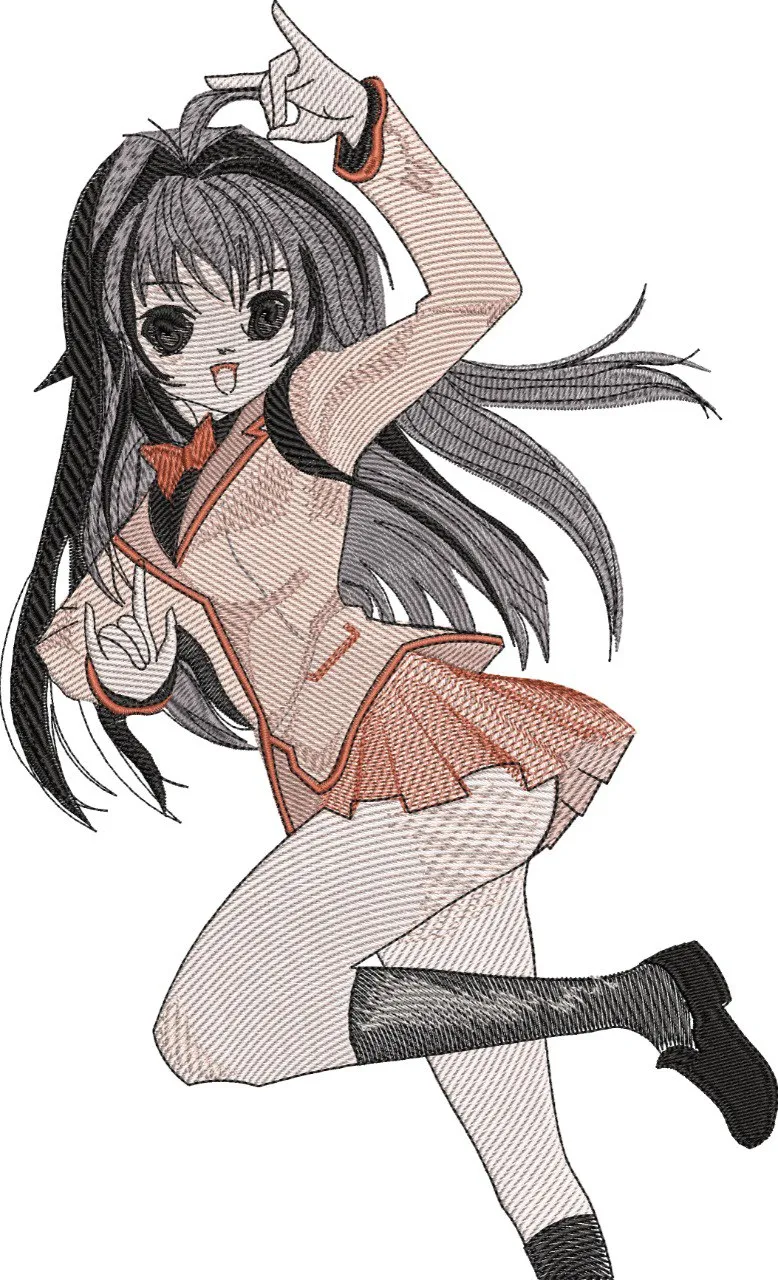 Alternative view of  Anime Girl in School Uniform Jumping 