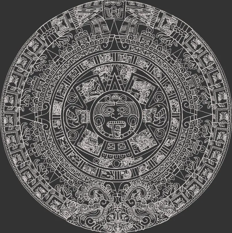 Alternative view of  Aztec Sun Stone Calendar Detailed Line Art 
