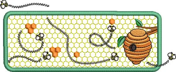 Alternative view of  Beehive with Flying Bees and Honeycomb Background 