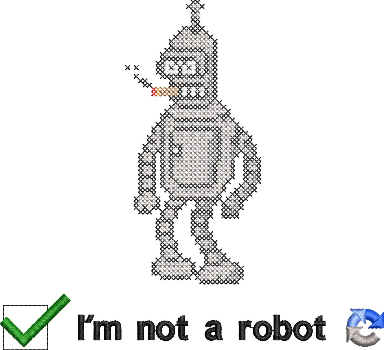 Alternative view of  Bender with CAPTCHA Embroidery Meme 