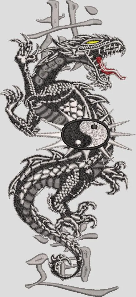 Alternative view of  Black Dragon with Yin Yang Symbol and Kanji 