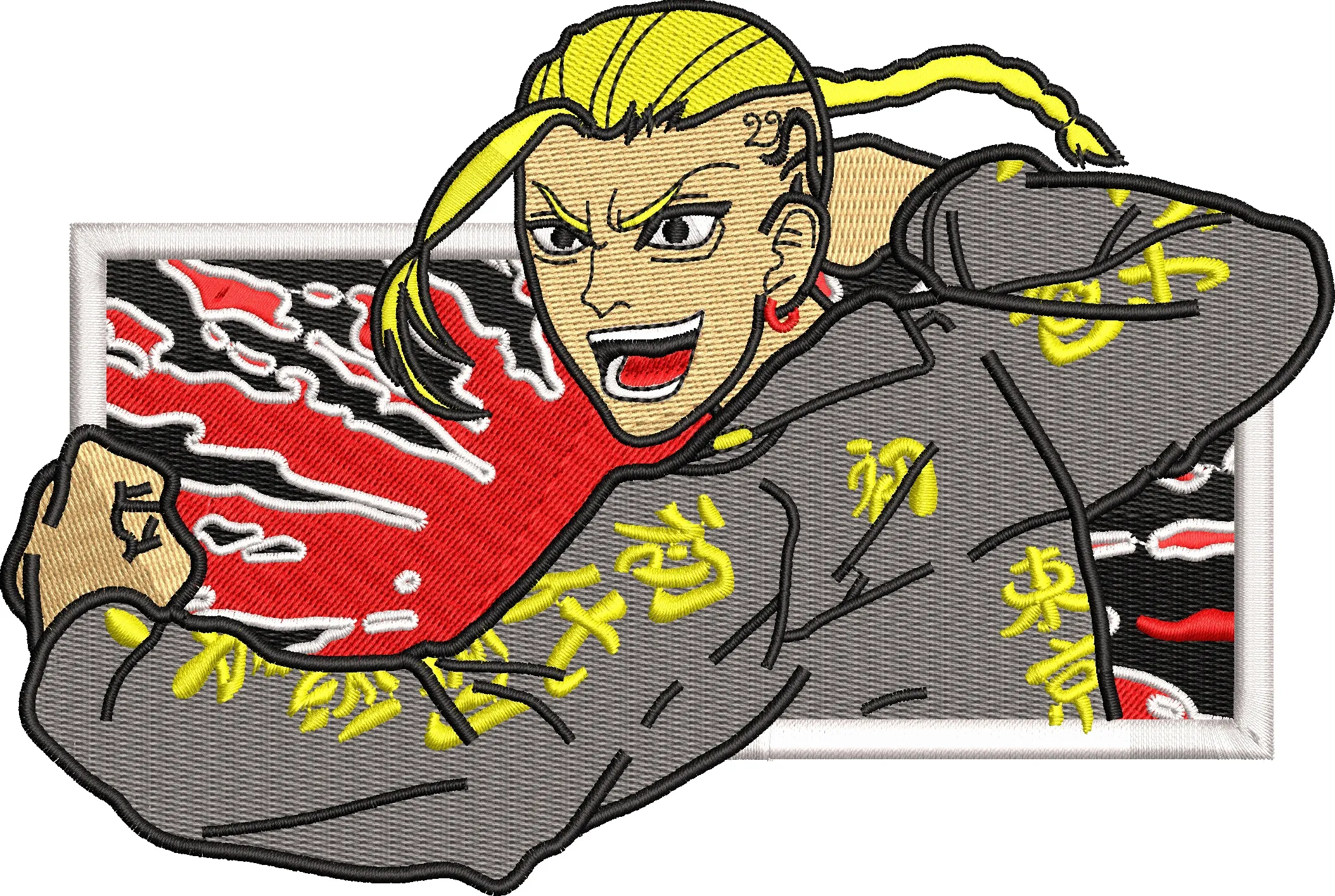 Alternative view of  Blond Fighter with Kanji Jacket and Red Splash 