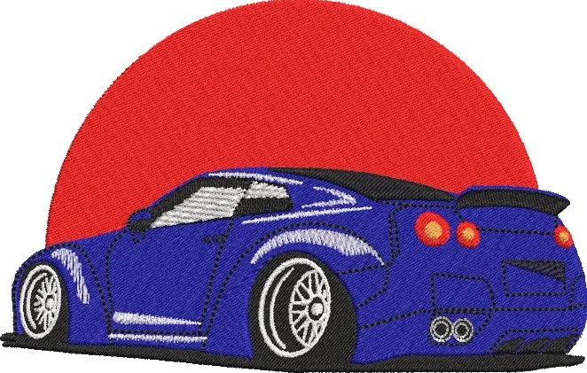Alternative view of  Blue Sports Car with Red Sun 