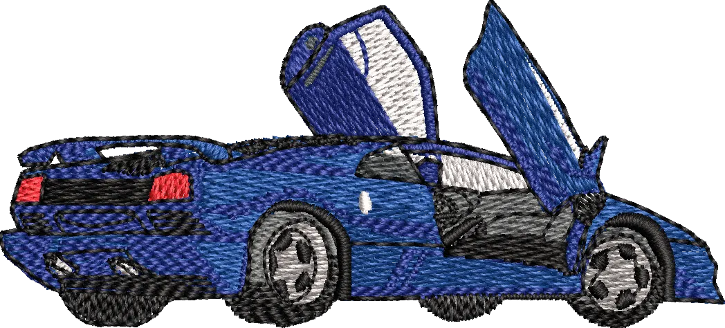 Alternative view of  Blue Sports Car with Scissor Doors Embroidery 