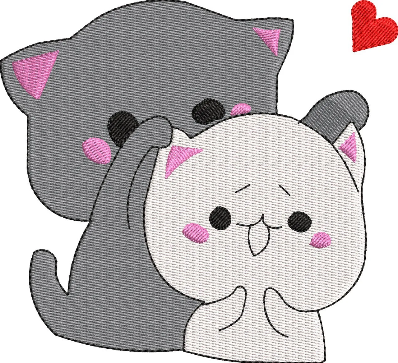 Alternative view of  Cute Gray and White Cats Hugging with Red Heart 