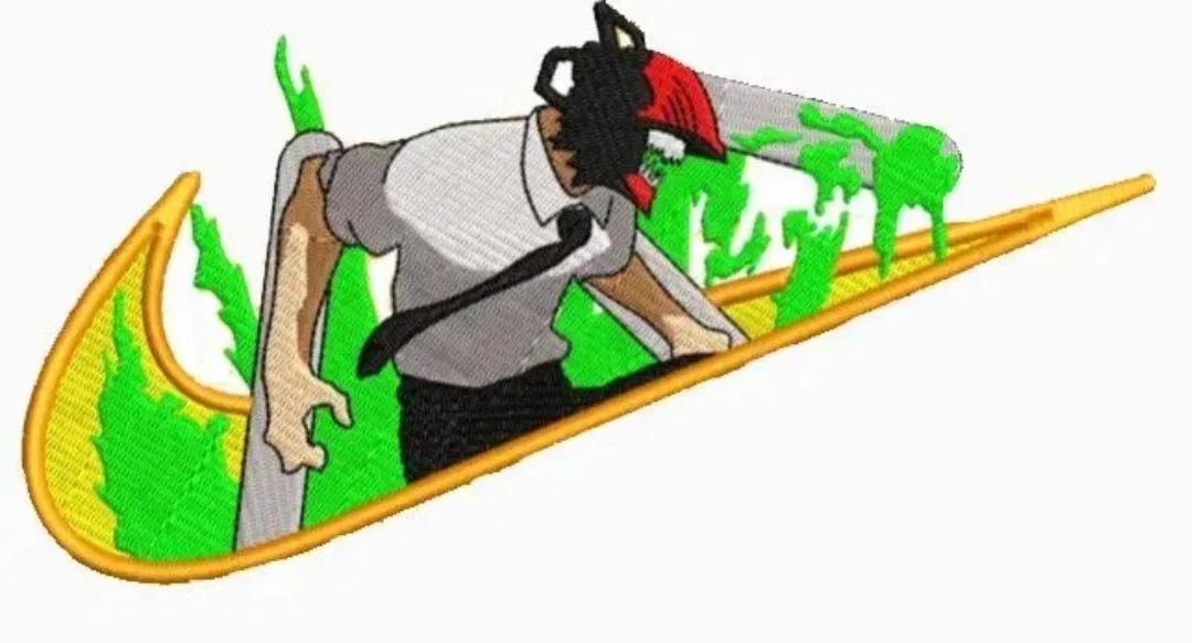 Alternative view of  Denji Chainsaw Man in Nike Swoosh with Green Flames 