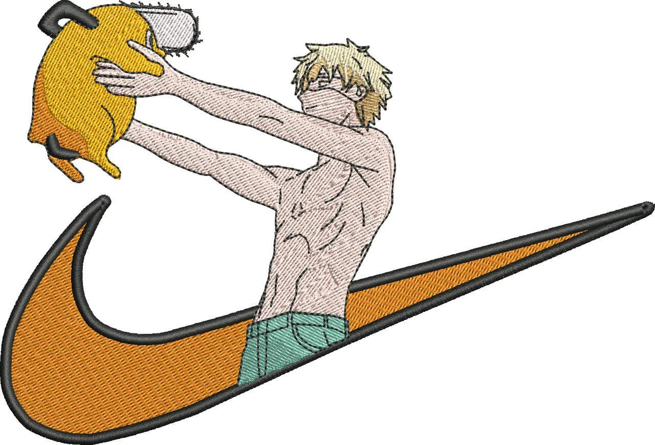 Alternative view of  Denji and Pochita Embroidery in Nike Logo 