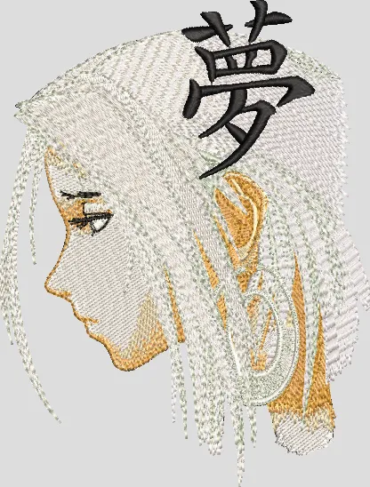 Alternative view of  Embroidered Anime Girl Side Profile with Kanji 