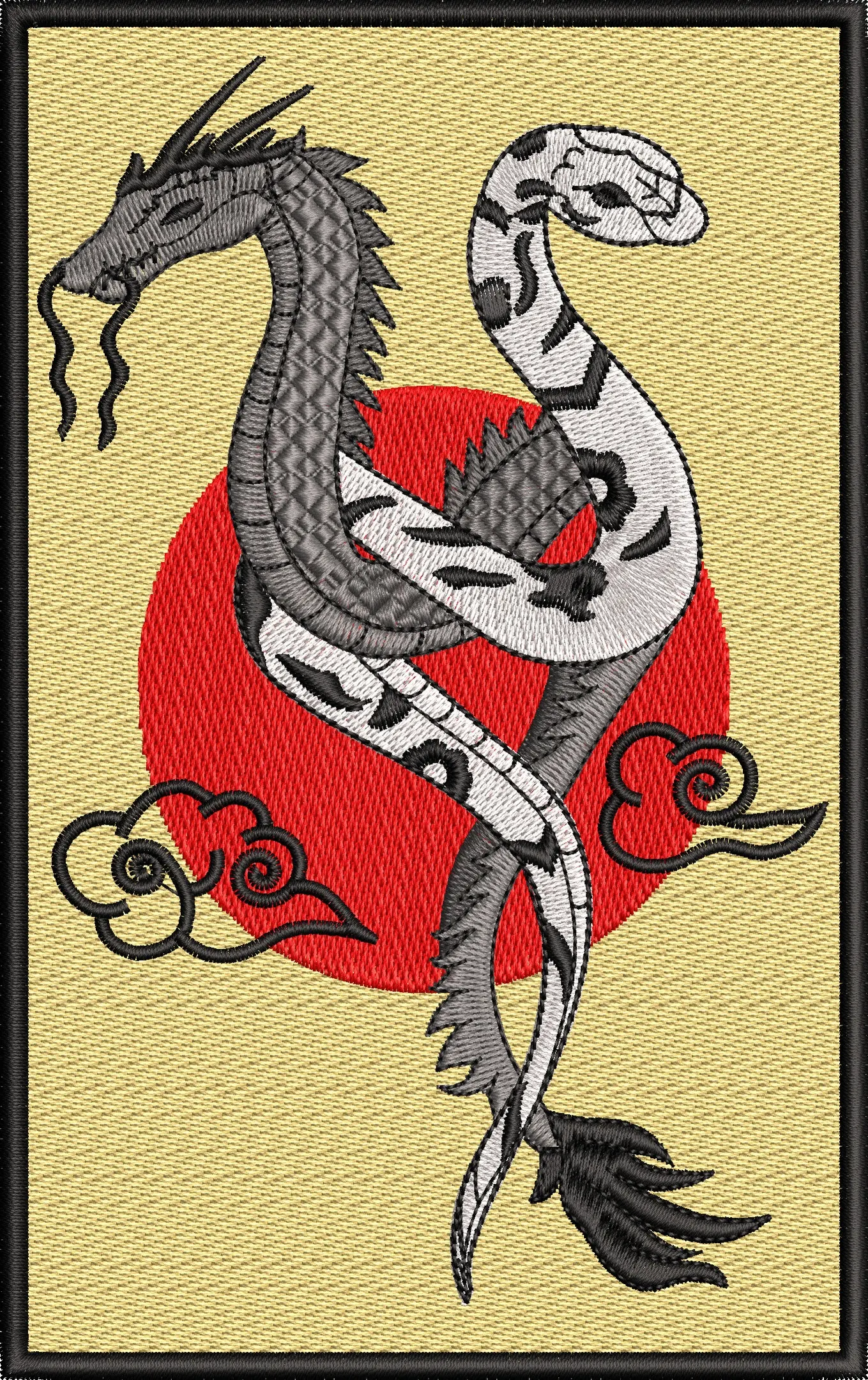 Alternative view of  Embroidered Dragon and Snake Yin Yang with Red Sun 