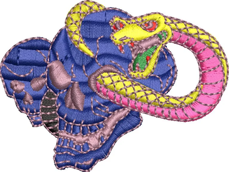 Alternative view of  Embroidered Snake Coiled Around Skull 