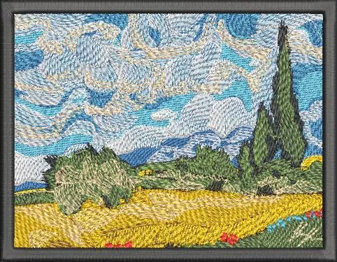 Alternative view of  Embroidered Wheat Field with Cypress Trees 