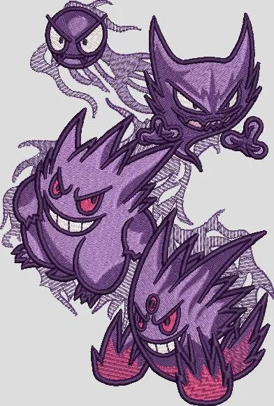 Alternative view of  Evolution of Gengar Embroidery Art 