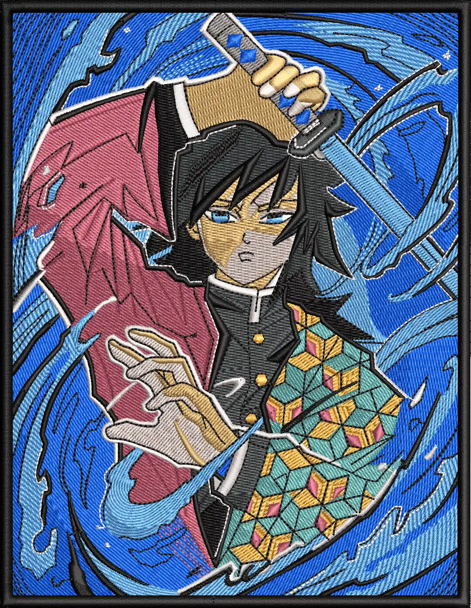 Alternative view of  Giyu Tomioka Water Hashira Kimetsu no Yaiba Embroidered Patch 