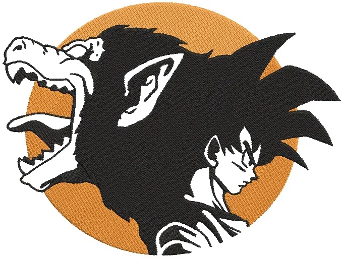 Alternative view of  Goku and Great Ape Silhouette with Orange Circle 