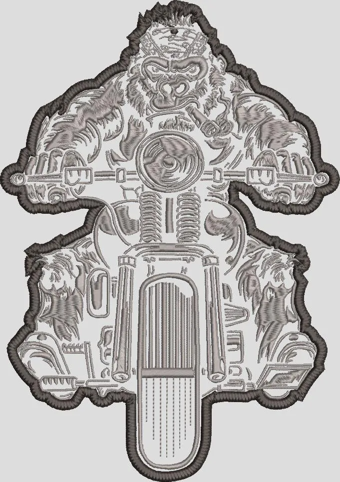 Alternative view of  Gorilla Riding Motorcycle Embroidery 