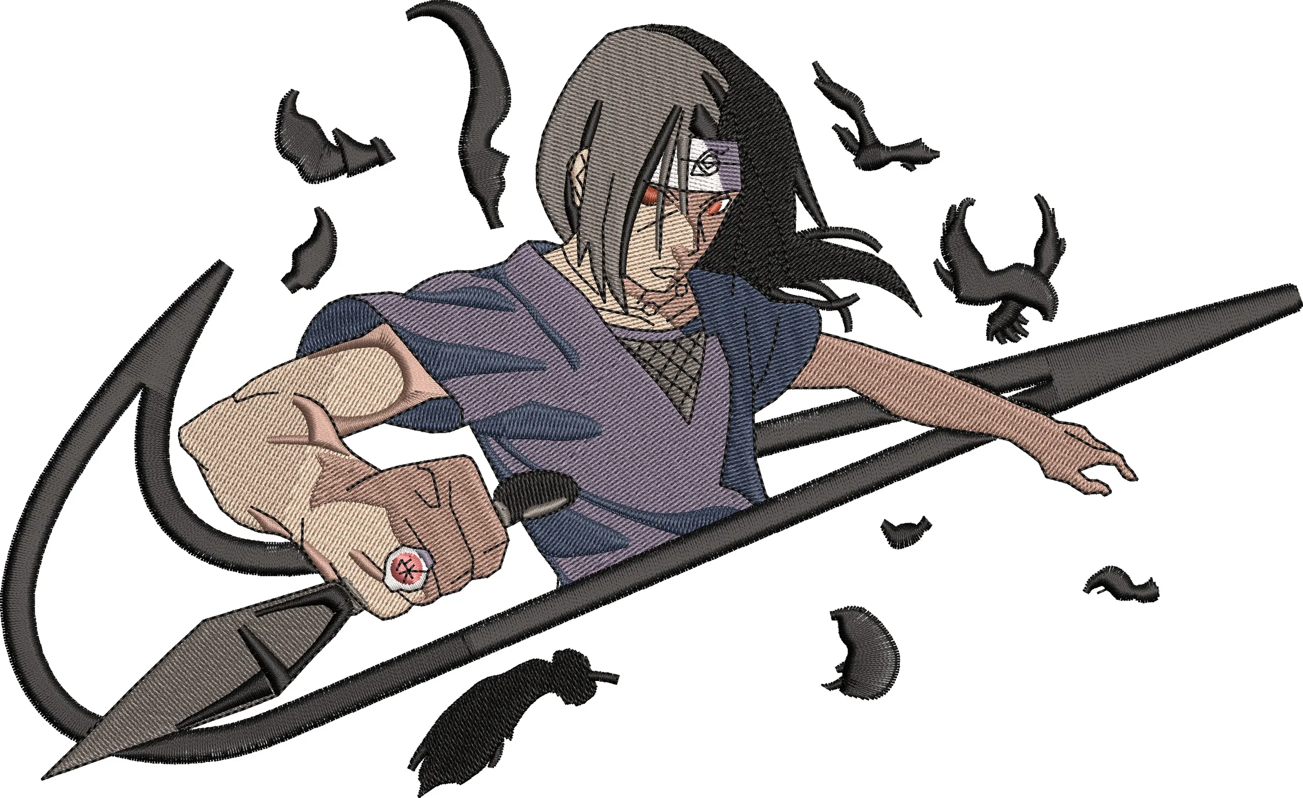 Alternative view of  Itachi Uchiha with Kunai and Crows 