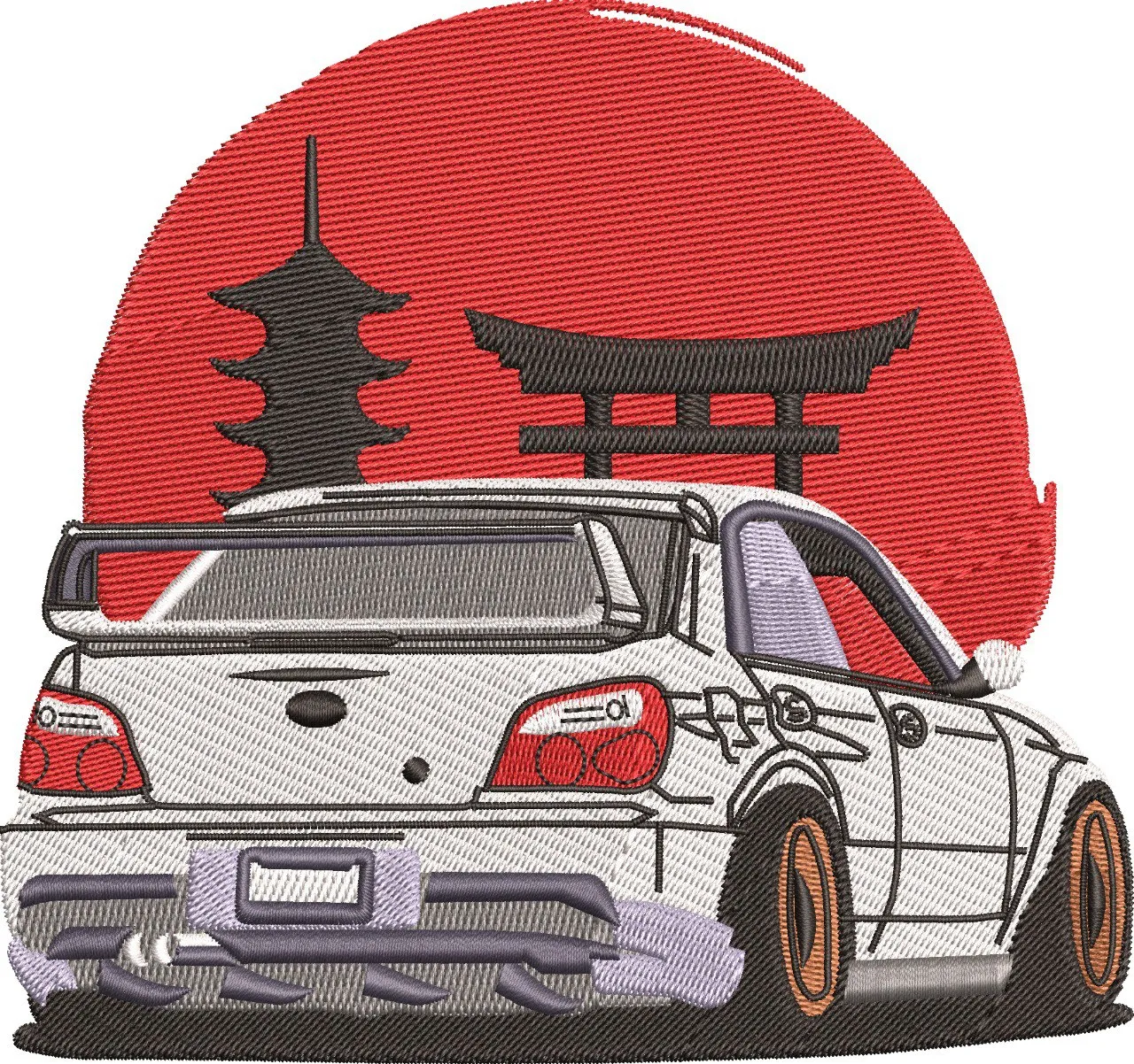 Alternative view of  JDM Sports Car with Japanese Pagoda and Torii Gate 