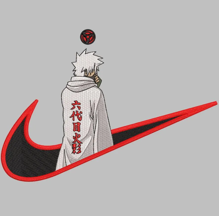 Alternative view of  Kakashi Hatake with Mangekyou Sharingan in Nike Logo 