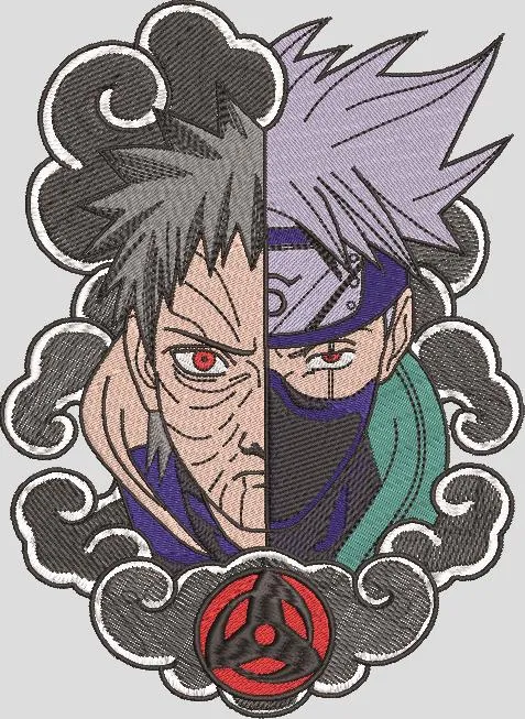 Alternative view of  Kakashi and Obito Half Face with Sharingan Clouds 