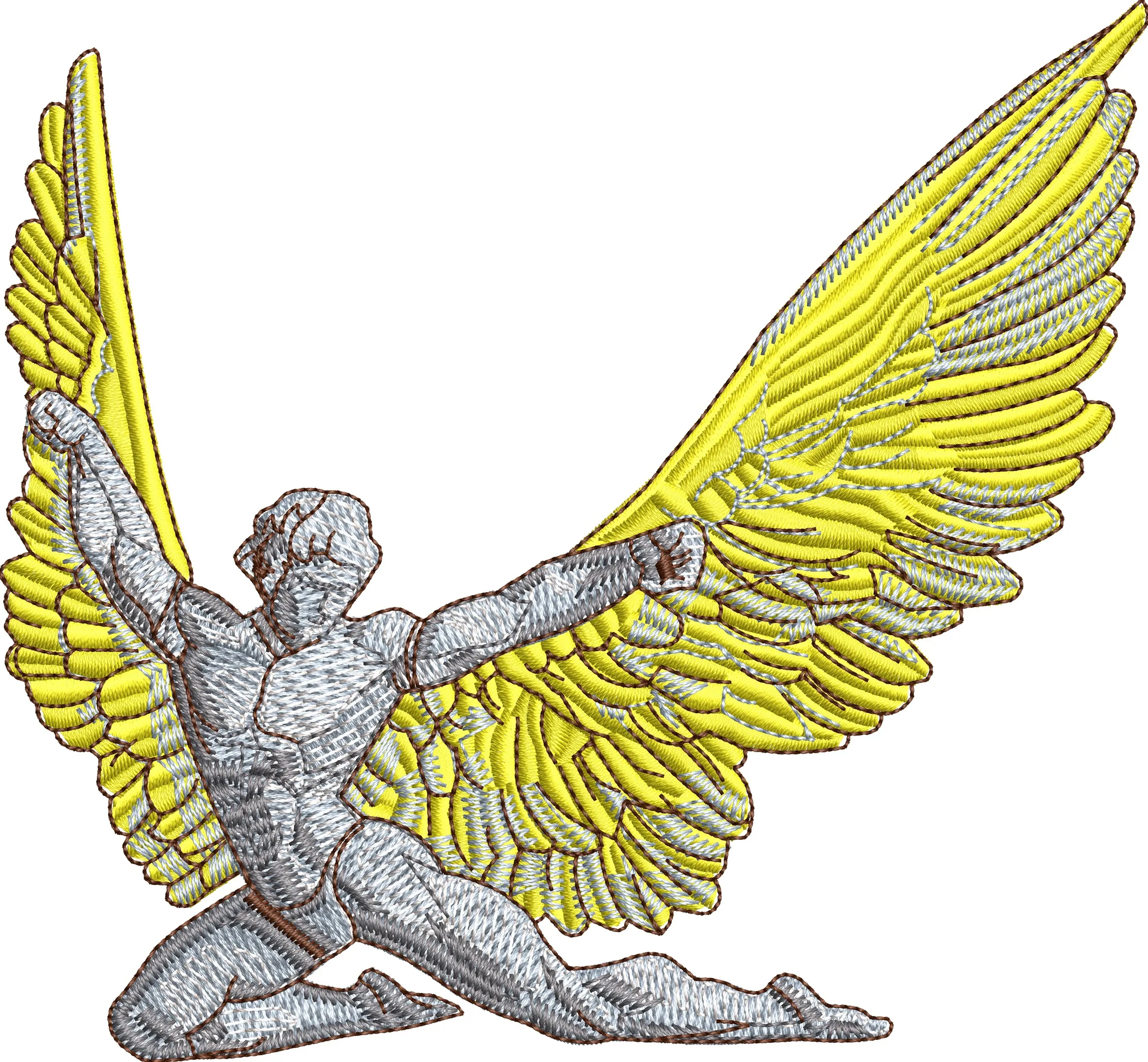 Alternative view of  Kneeling Angel with Yellow Wings Embroidery 