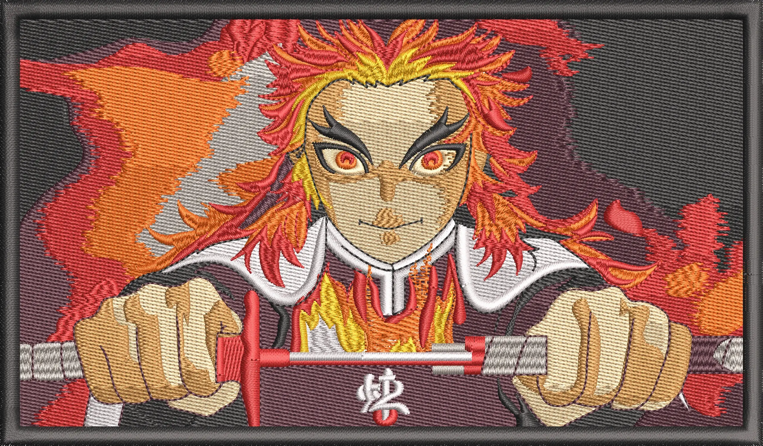 Alternative view of  Kyojuro Rengoku with Flame Sword Embroidery 