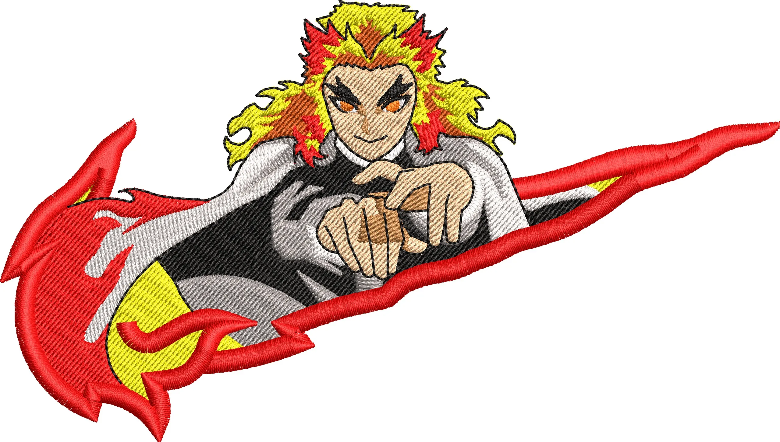 Alternative view of  Kyojuro Rengoku with Flame Trail Embroidery 