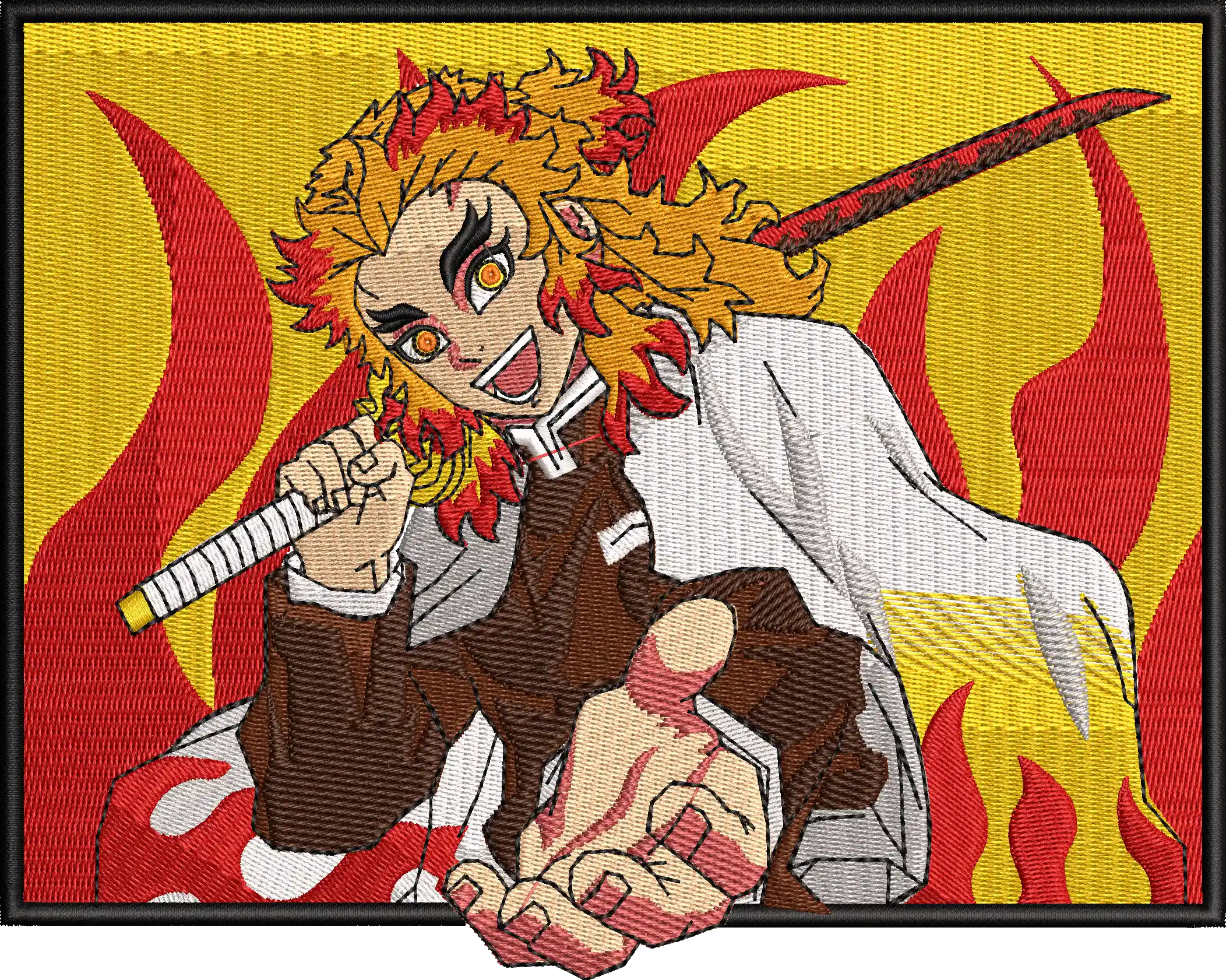 Alternative view of  Kyojuro Rengoku with Sword Flame Background 