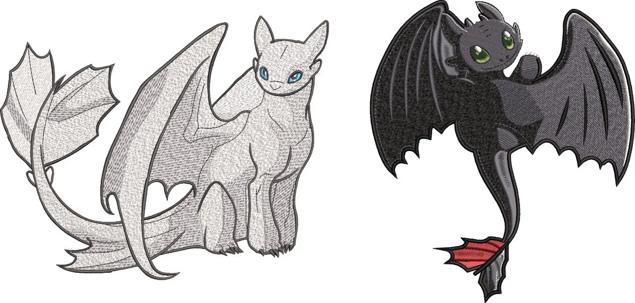 Alternative view of  Light Fury and Toothless Dragons Embroidery 