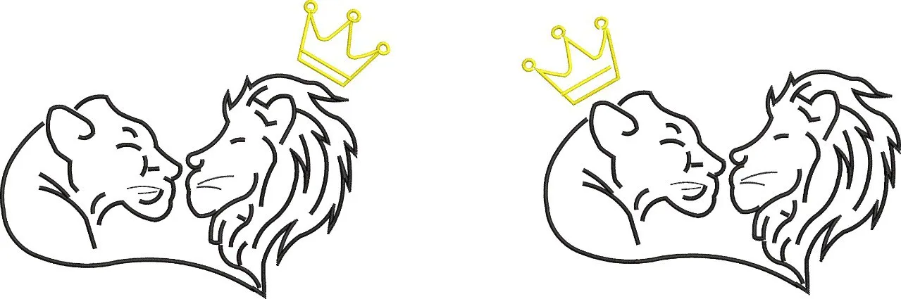 Alternative view of  Lion and Lioness with Crowns Line Art 
