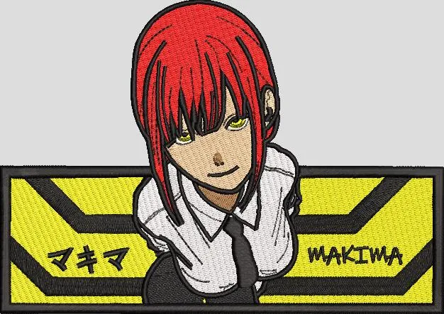 Alternative view of  Makima from Chainsaw Man on Yellow Hex Pattern Patch 