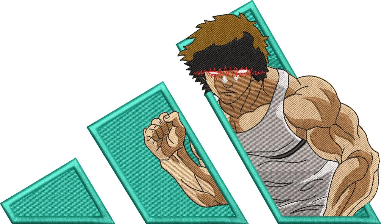 Alternative view of  Muscular Anime Fighter in Adidas Style Logo 