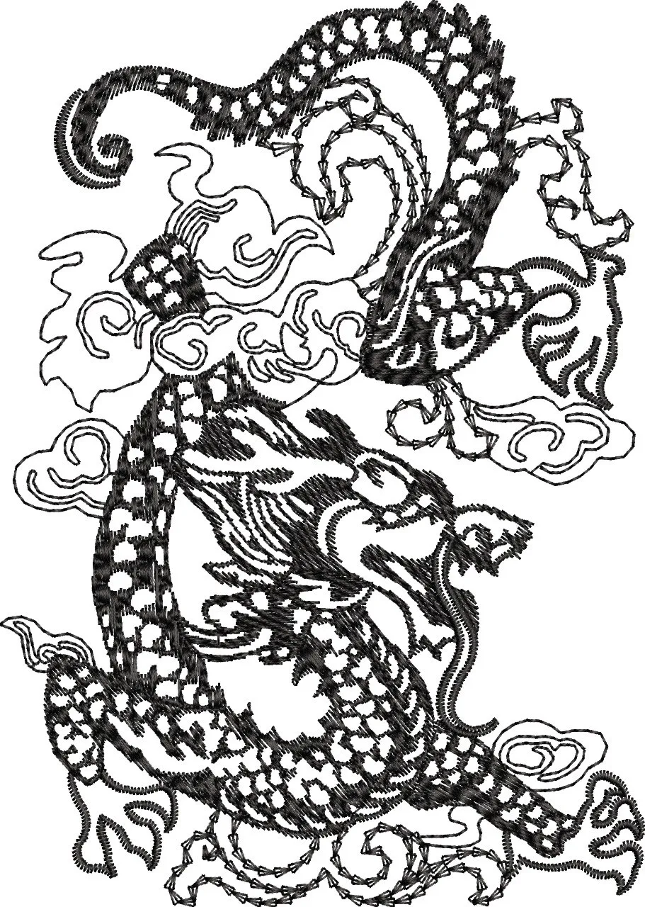 Alternative view of  Oriental Dragon with Clouds Embroidery 