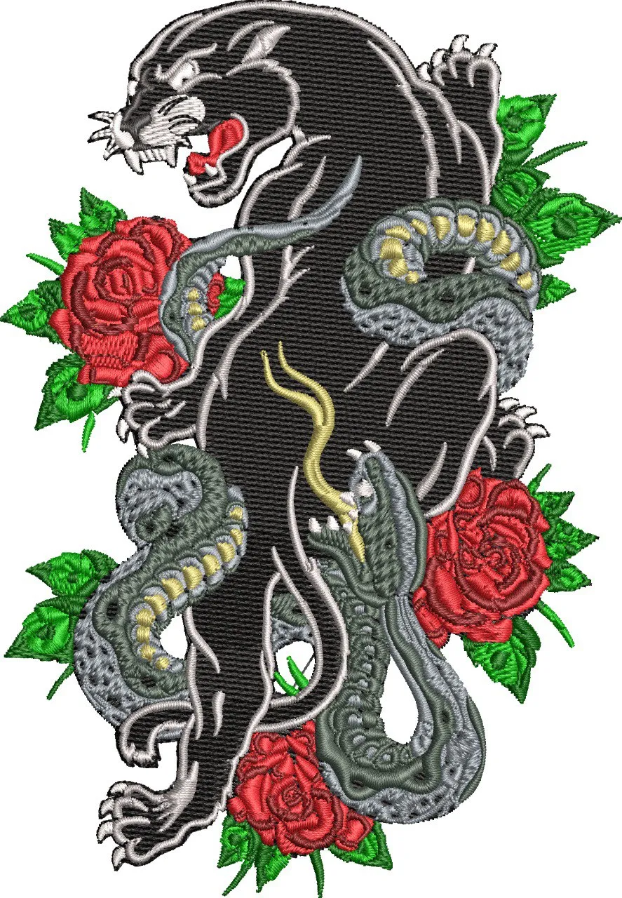 Alternative view of  Panther and Snake with Roses Embroidery 