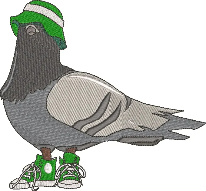 Alternative view of  Pigeon Wearing Green Hat and Sneakers 