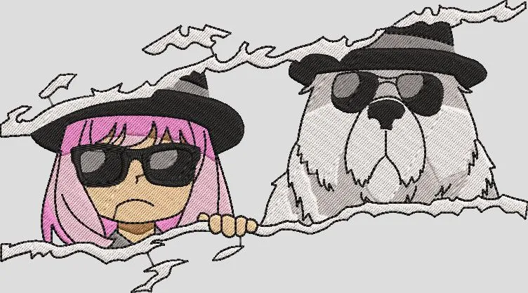 Alternative view of  Pink Haired Girl and Dog in Spy Disguise 