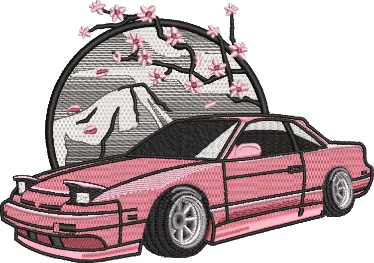 Alternative view of  Pink Sports Car with Sakura and Mount Fuji 
