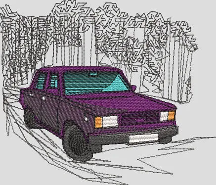 Alternative view of  Purple Sedan Car in Forest Embroidery 