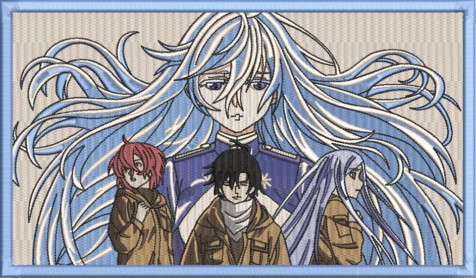 Alternative view of  Quartet with Flowing Blue Hair Anime Characters 