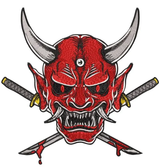 Alternative view of  Red Oni Mask with Crossed Katanas 