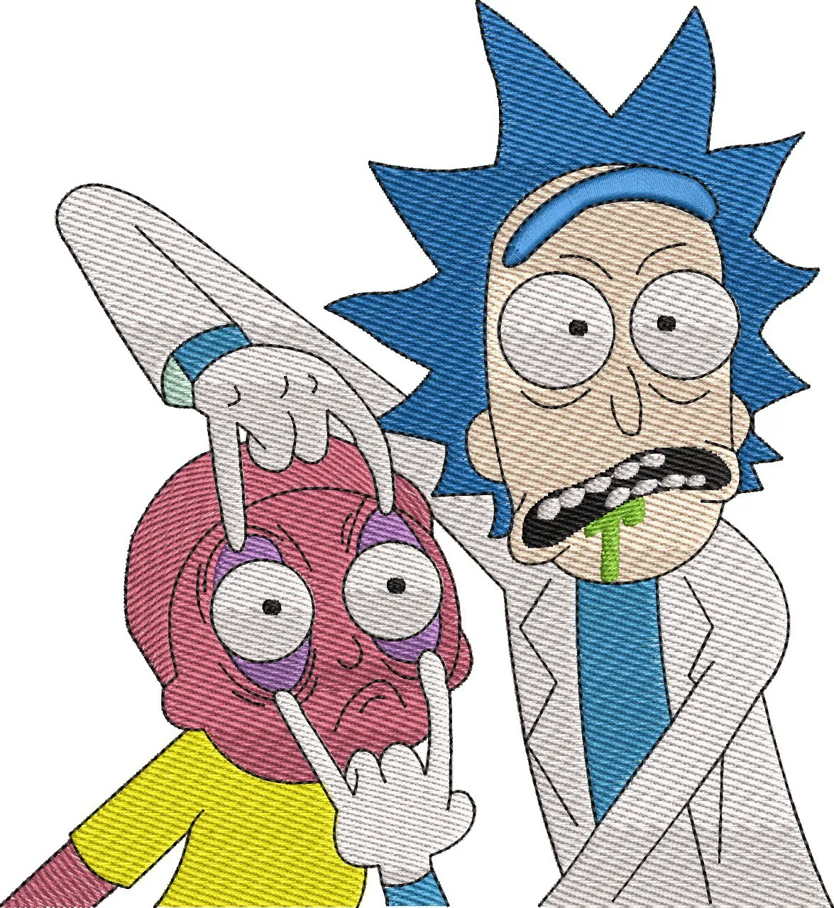 Alternative view of  Rick and Mr Meeseeks Funny Face Embroidery 