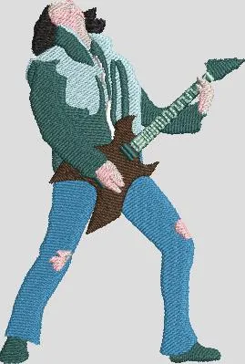 Alternative view of  Rock Guitarist in Denim and Green Jacket 