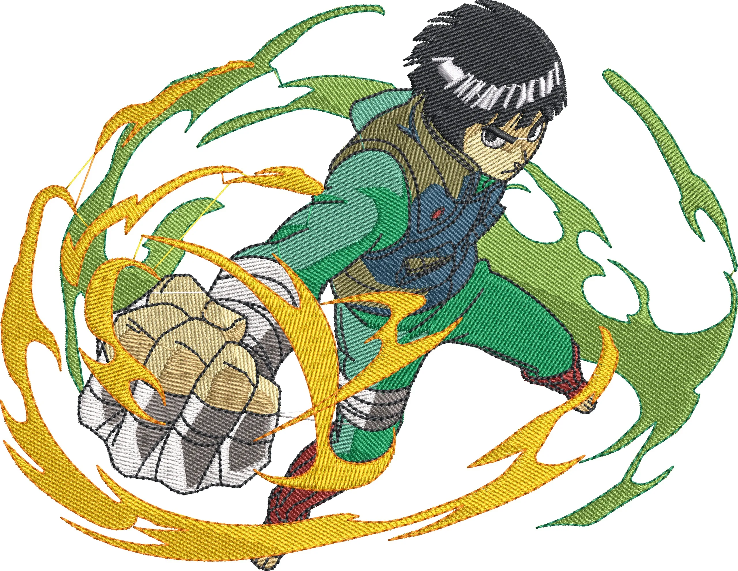 Alternative view of  Rock Lee with Energy Flames Embroidery 