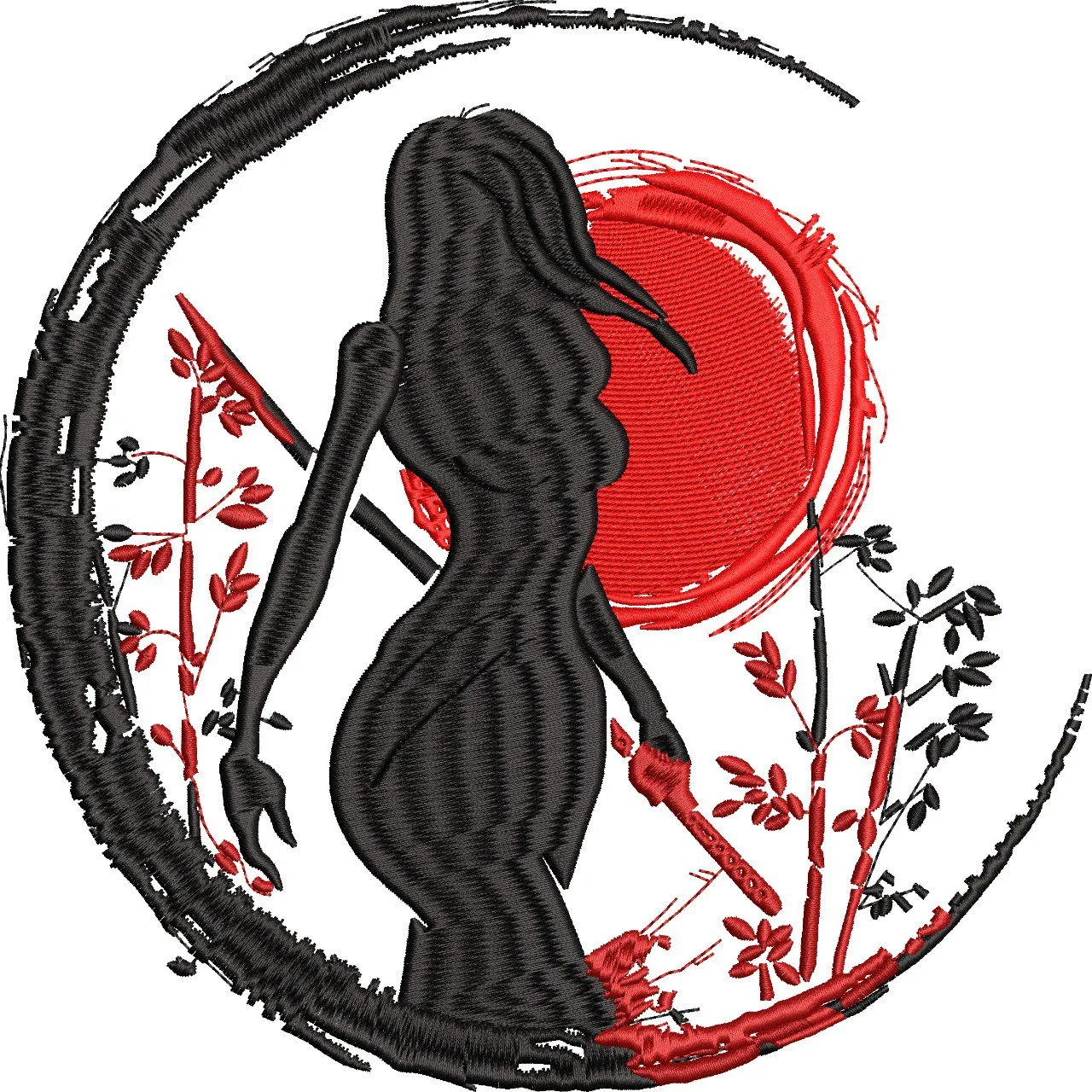 Alternative view of  Samurai Woman Silhouette with Katana and Red Moon 