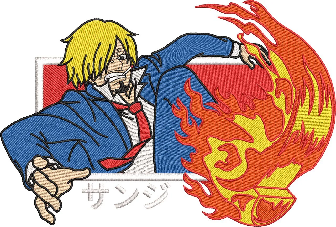 Alternative view of  Sanji Kicking with Flames One Piece Embroidery 