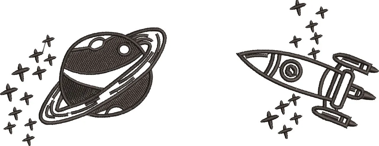 Alternative view of  Saturn Planet and Rocket Spaceship Embroidery 