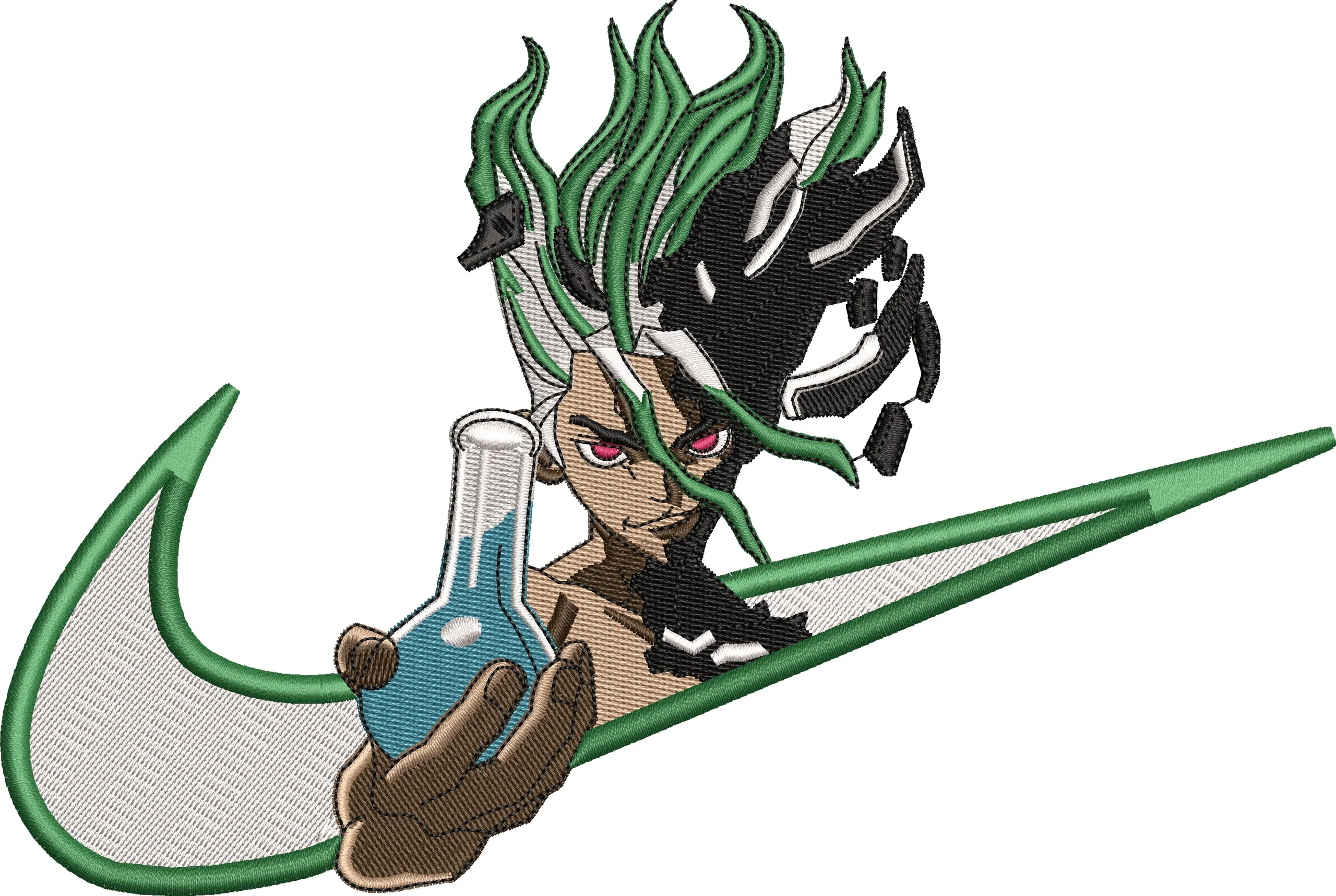 Alternative view of  Senku Ishigami with Nike Logo and Flask 