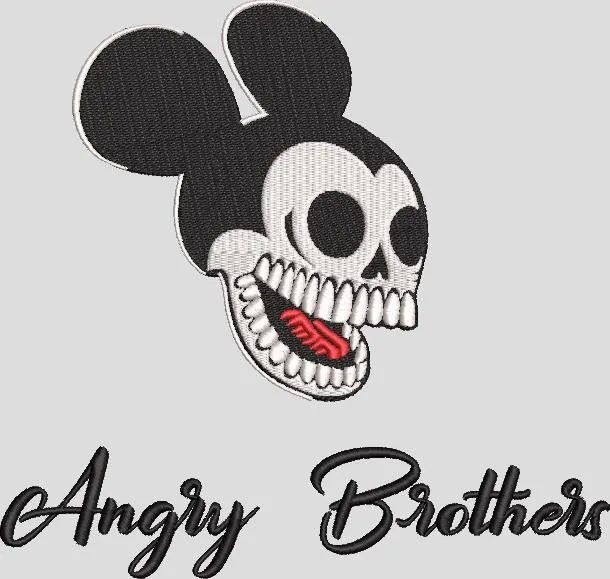 Alternative view of  Skull Mickey Mouse Head with Angry Brothers Text 